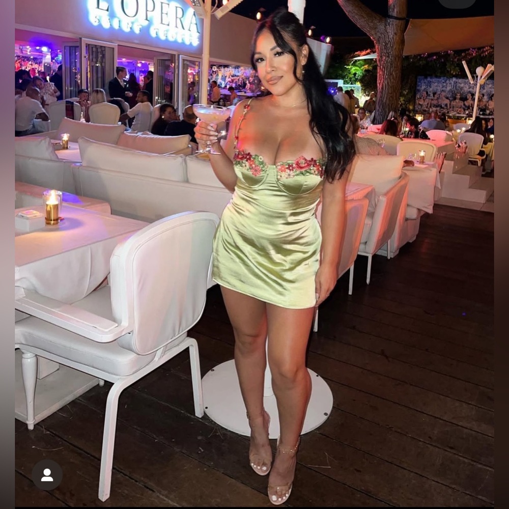 PrincessPolly Green Satin Mini Dress
